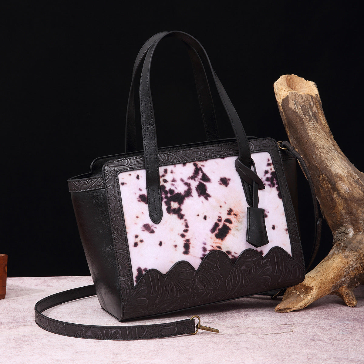 Wholesale Retro Cow Pattern Handbag Furry Velvet Shoulder Crossbody Bag
