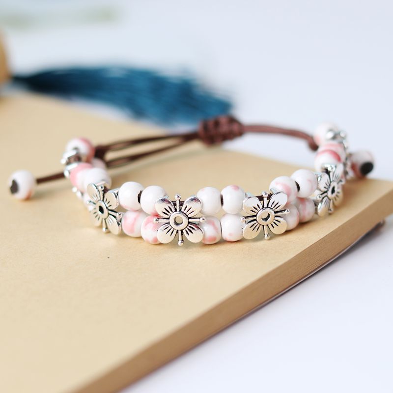 Wholesale Four Leaf Clover Fully Hand Woven Bead Chain Bracelet