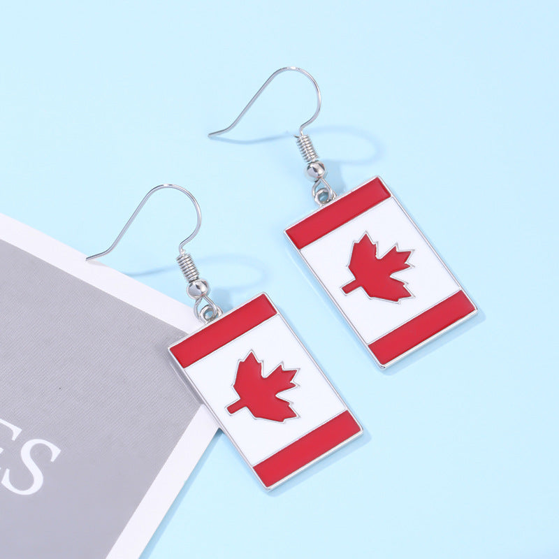 Wholesale New Canadian Flag Earrings Zinc Alloy Dripping Oil Red Maple Leaf Earrings
