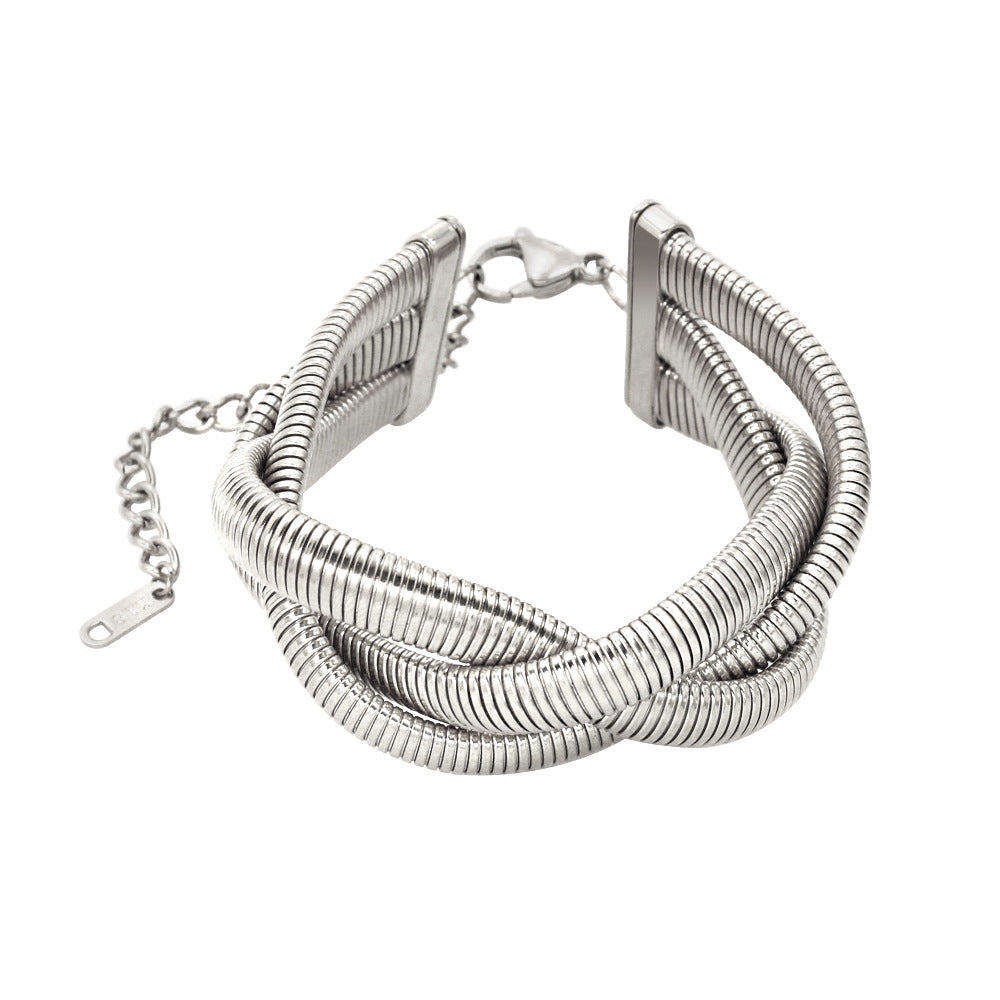 Wholesale Simple Hand-woven Three-layer Twist Titanium Steel Necklace Bracelet