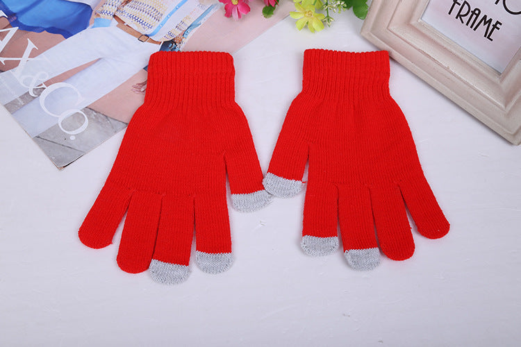 Wholesale 2pcs Autumn and Winter Touch Screen Warm Solid Color Acrylic Gloves