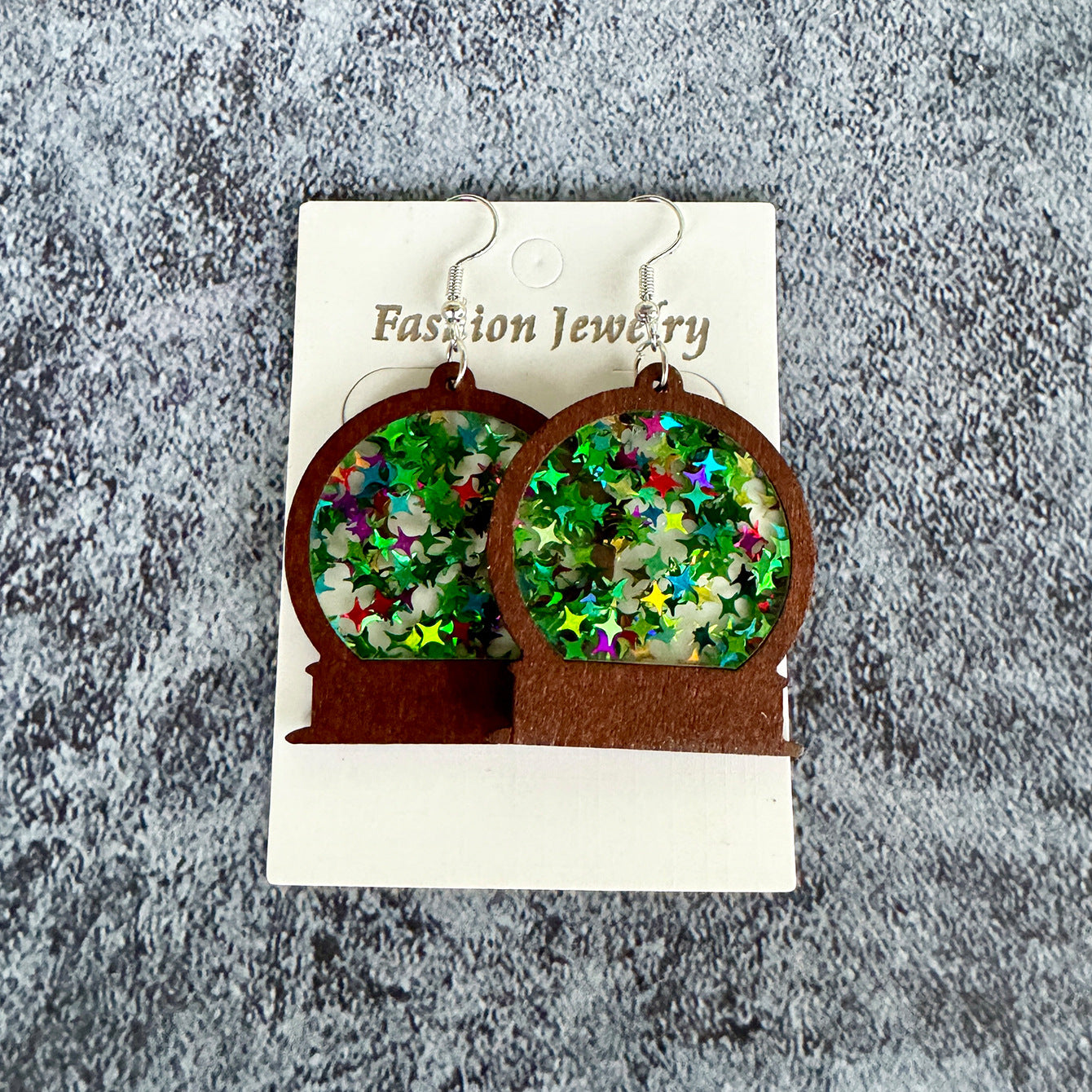 Wholesale Winter Christmas Acrylic Inlaid Wood Imitation Glass Ball Fashionable Earrings