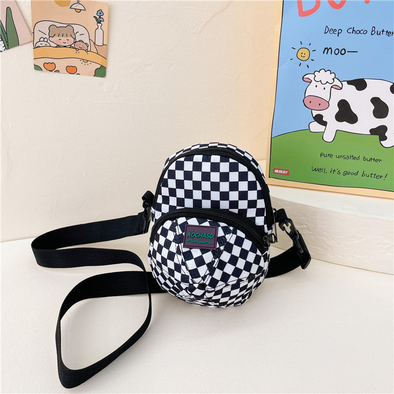 Wholesale Shoulder Canvas Bag Checkerboard Messenger Bag for Children