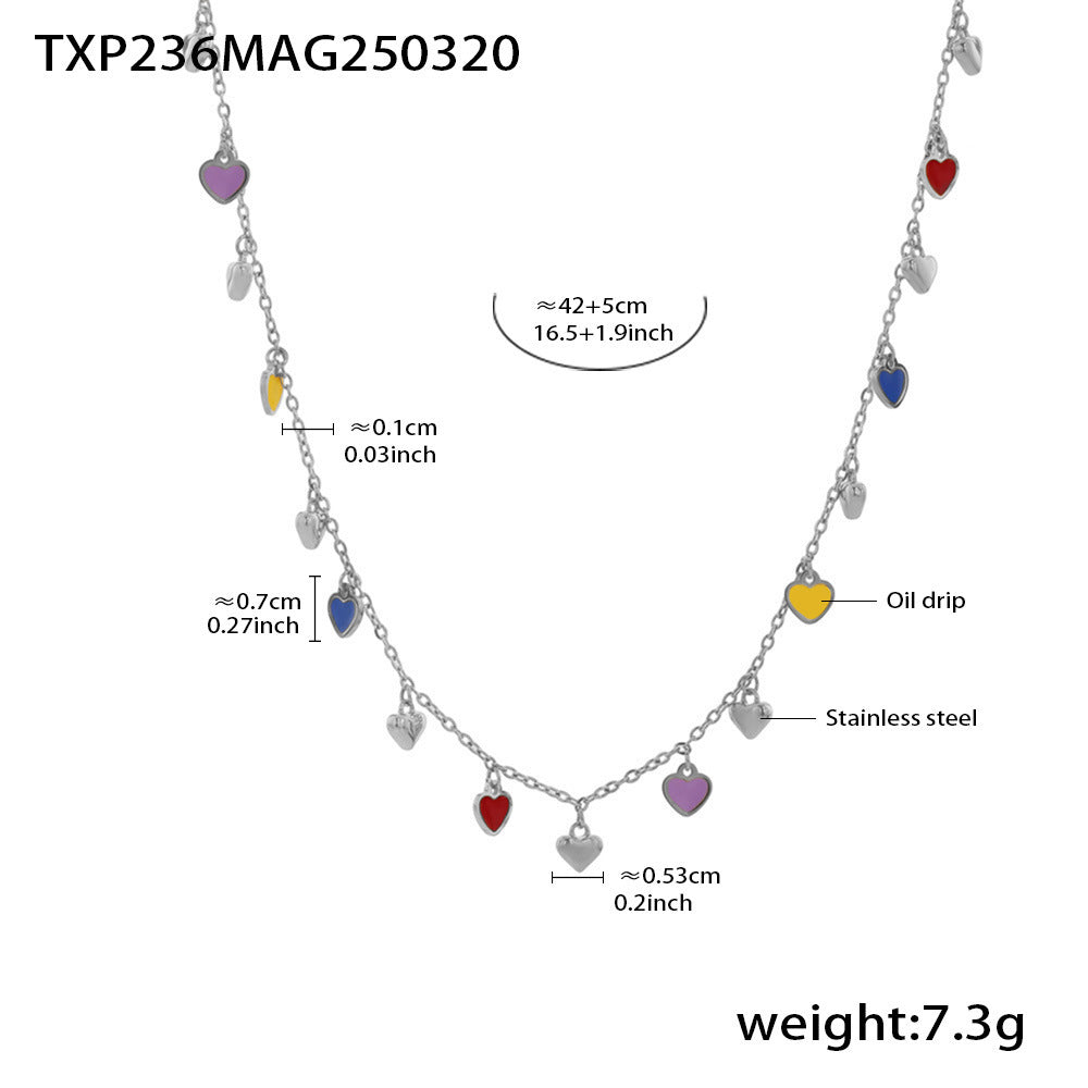 Wholesale Colorful oil dripping love pendant accessories clavicle chain bracelet stainless steel set