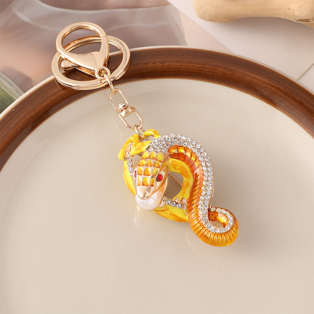 Wholesale New Creative Color Diamond-encrusted Zodiac Snake Car Keychain Zodiac Animal Bag Pendant Small Gift