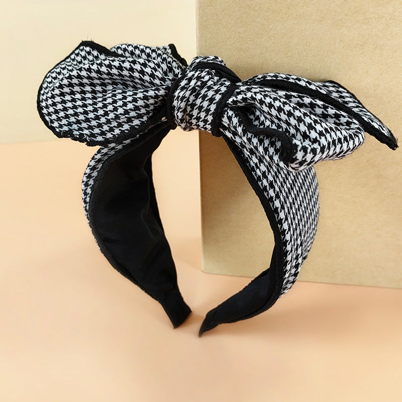 Wholesale Wide Edge Houndstooth Large Bow Fabric Headband