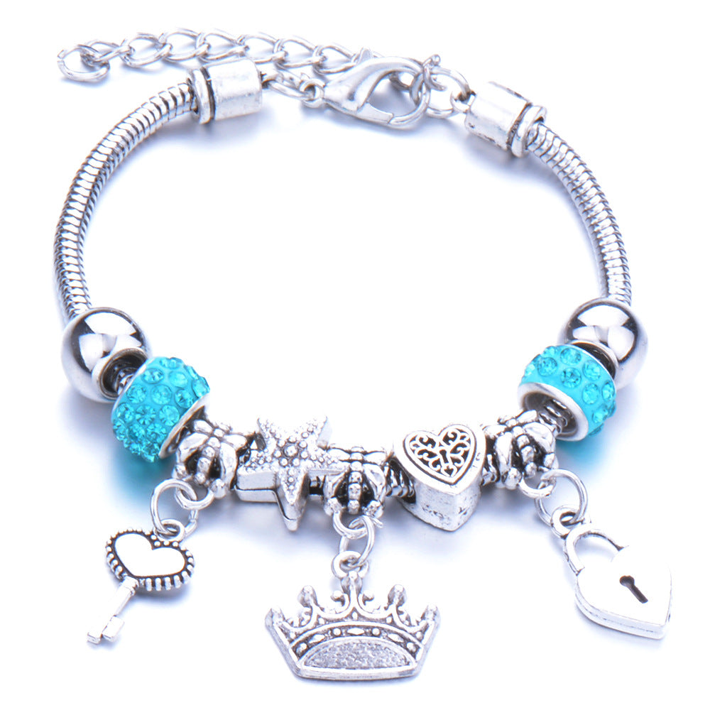 Wholesale Zinc Alloy Beaded Crown Pendant Bracelet