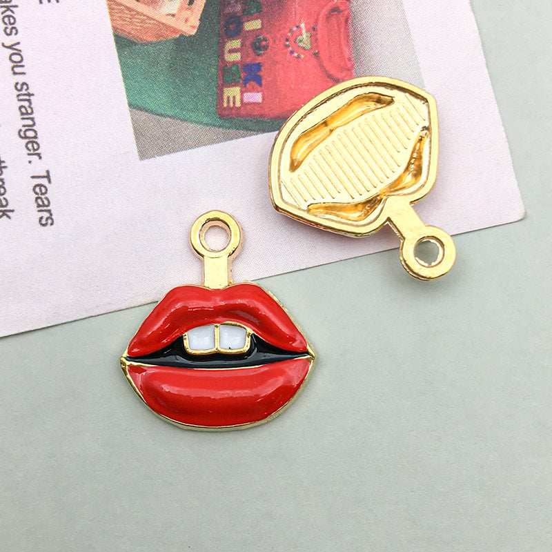 Wholesale 1 Drop Oil Alloy Red Simulated Lipstick Bow DIY Pendant