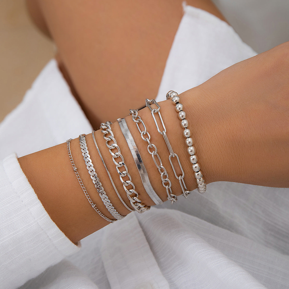 Wholesale Sweet Cool Beaded Love Alloy Bracelet Set