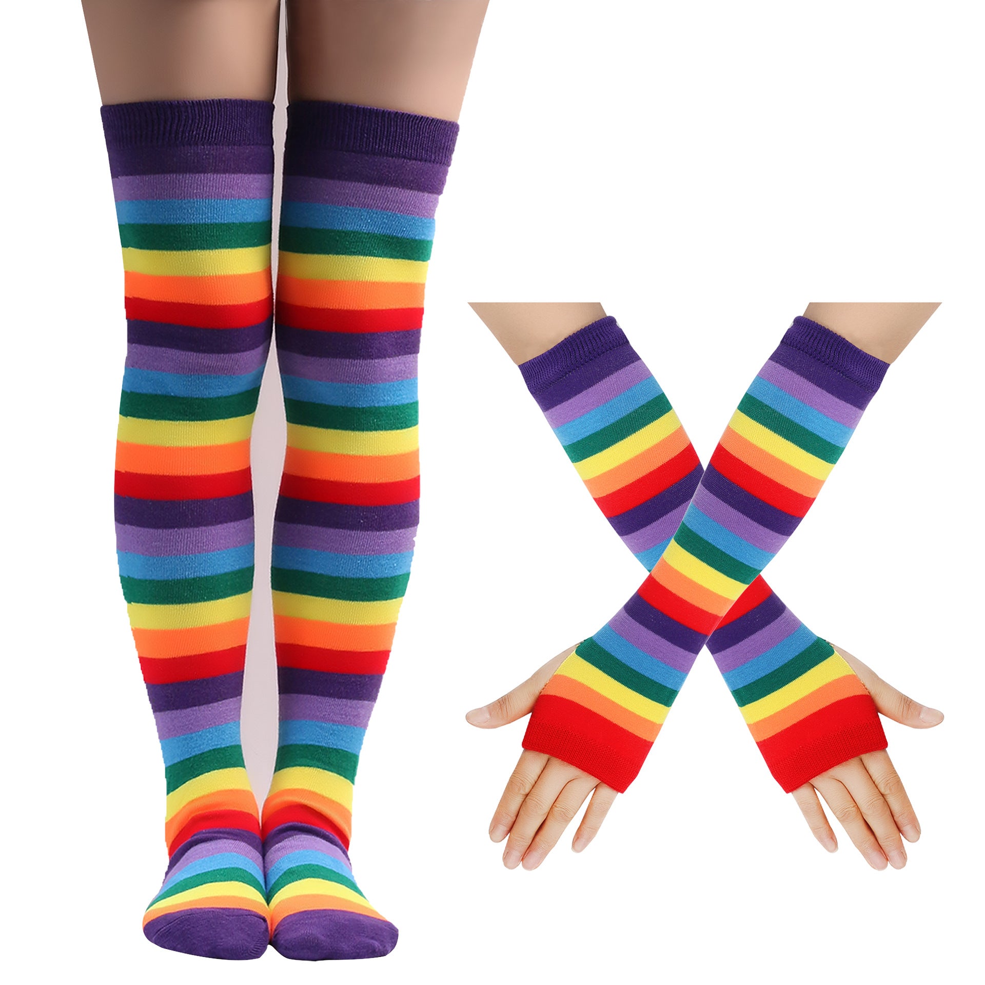 Wholesale Rainbow Striped Over-the-knee High Socks