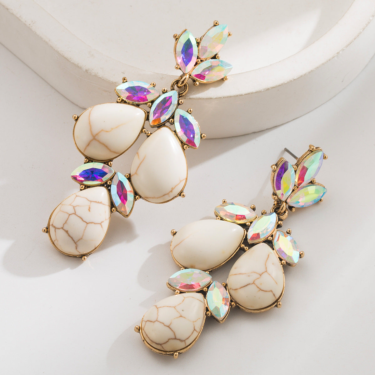 Wholesale Western style exaggerated turquoise earrings  geometric diamond earrings