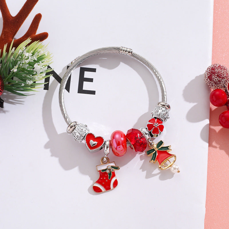 Wholesale Stainless Steel Christmas Tree Elk Snowflake Alloy Charm Beaded Bracelet