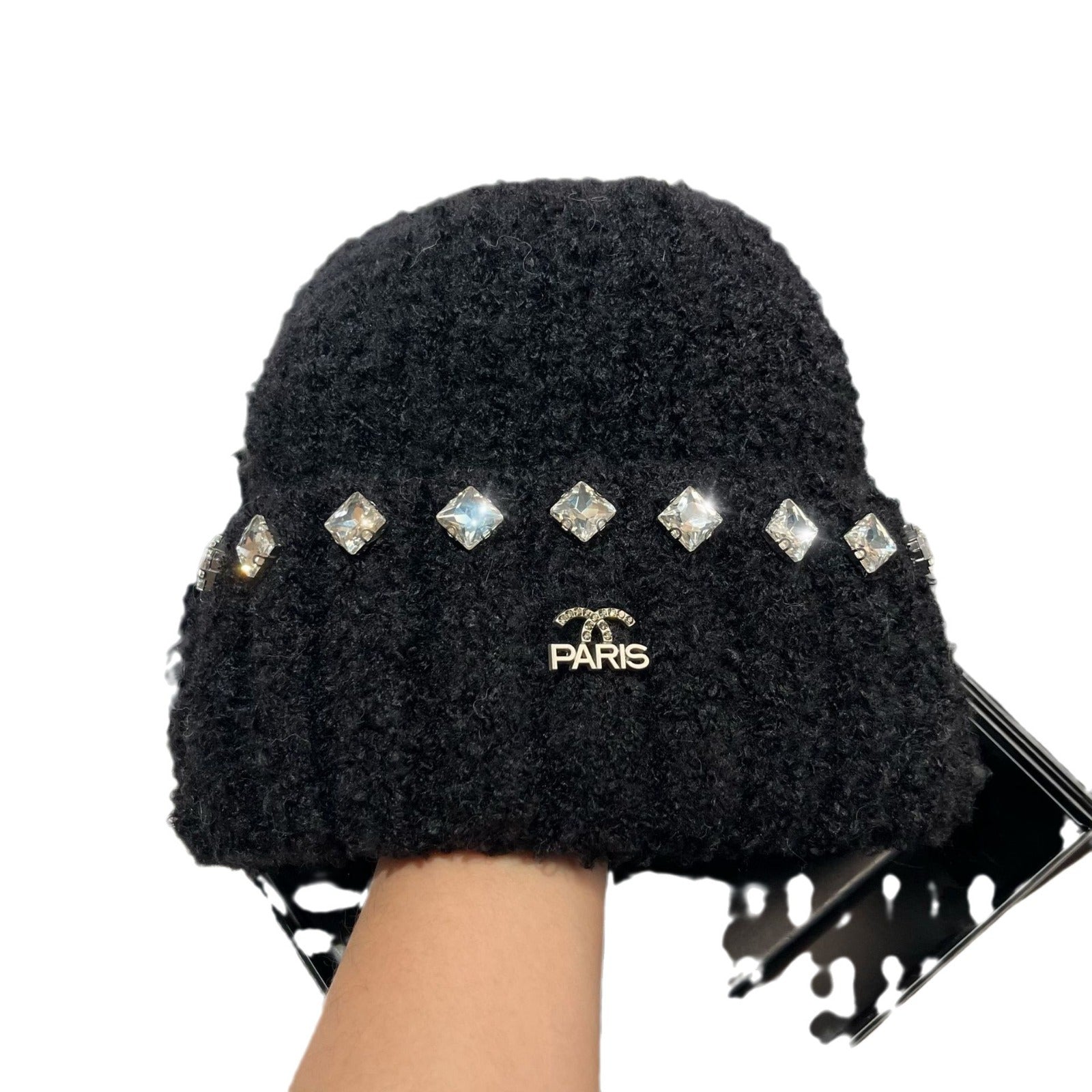 Wholesale Thick Warm Teddy Curl Cute Rhinestone Knitted Hat