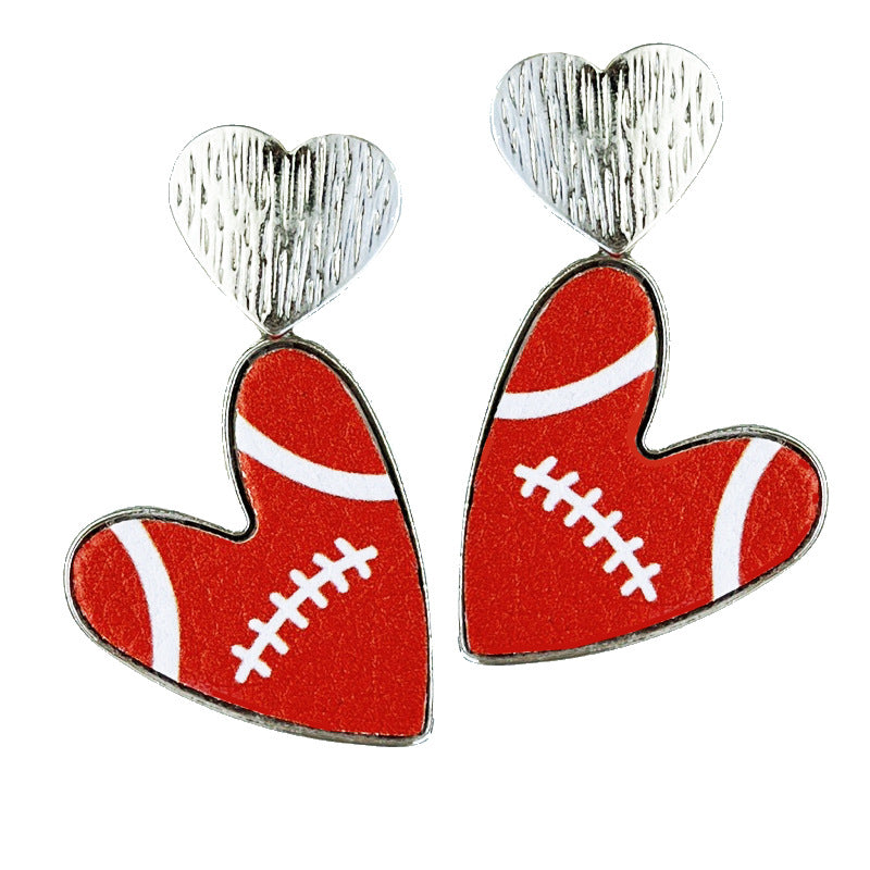Wholesale 2 Pairs/pack Sports Season Football Love Multi-color Leather Fashion Cheerleading Earrings