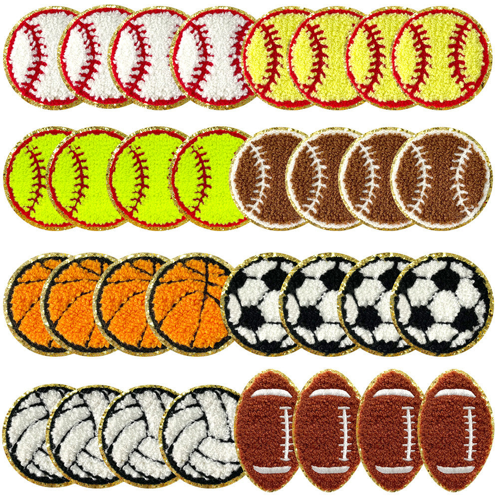 Wholesale Gold Edge Embroidery Patch Sports Ball Motif Rugby Baseball Basketball Volleyball Soccer Hot Melt Applique For Coat Party Home Decor