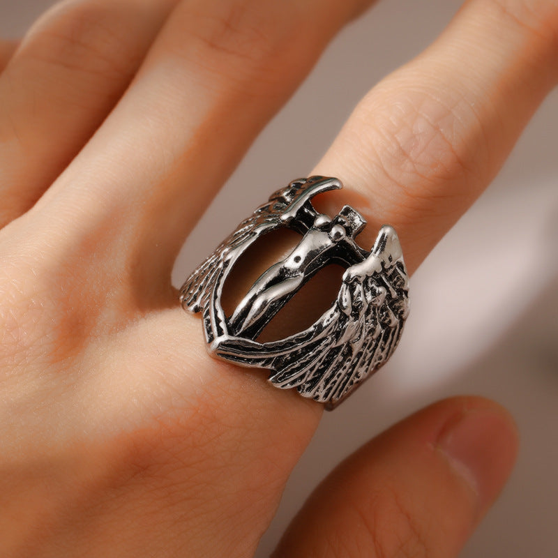 Wholesale Men's Vintage Angel Wings Open Alloy Ring