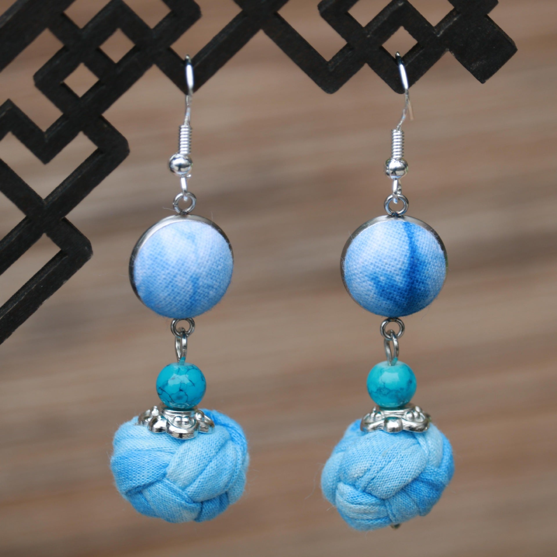 Wholesale Ethnic Style Women' s Blue-Dyed Fabric Earrings  Tie-Dye Mid-Length Earrings