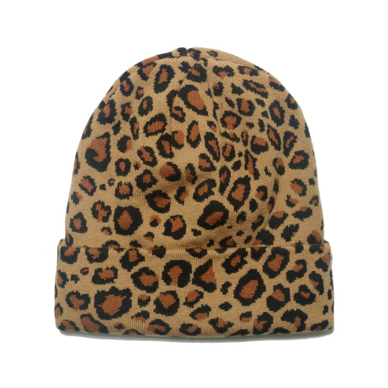 Wholesale Autumn and Winter Cycling Ear Hats Leopard Knitted Acrylic Beanie