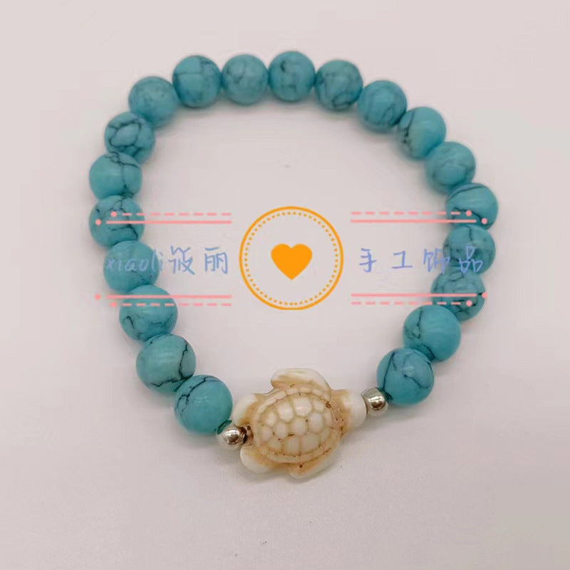 Wholesale Turtle Starfish Elastic Beaded White Blue Turquoise Bracelet