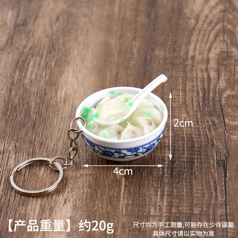 Wholesale Simulation Food 4cm Blue and White Porcelain Bowl Keychain Pendant Chinese Style Gourmet Snack Micro Food Play Model Toy