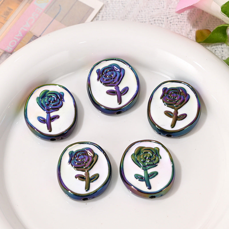 Wholesale  10pcs/pack Double sided rose round cake with straight hole bead   Acrylic Beads