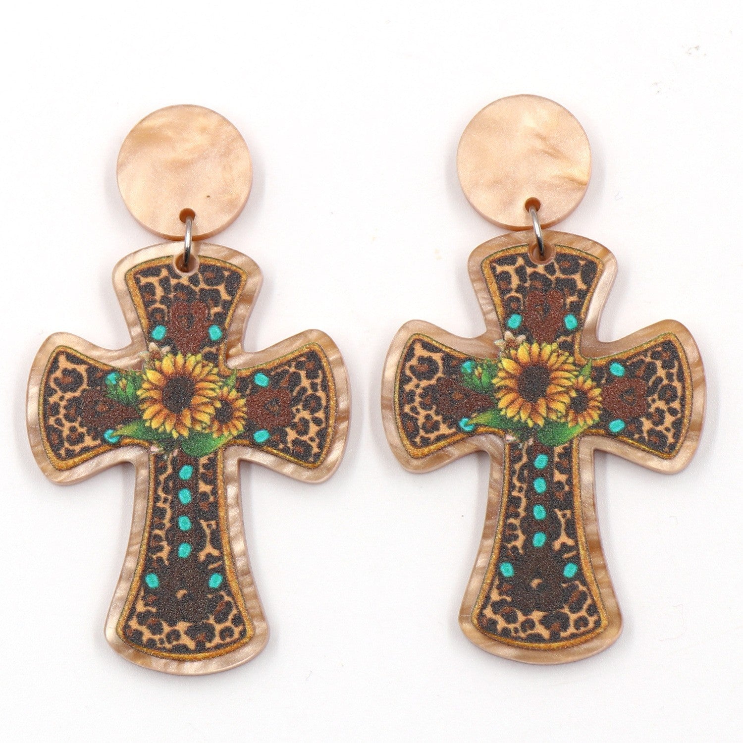 Wholesale Fashion Cross Sunflower Western Acrylic Earrings