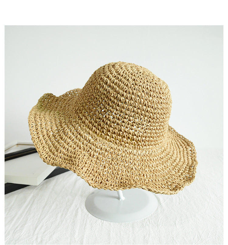 Wholesale Foldable Handmade Solid Color Crochet Straw Hat