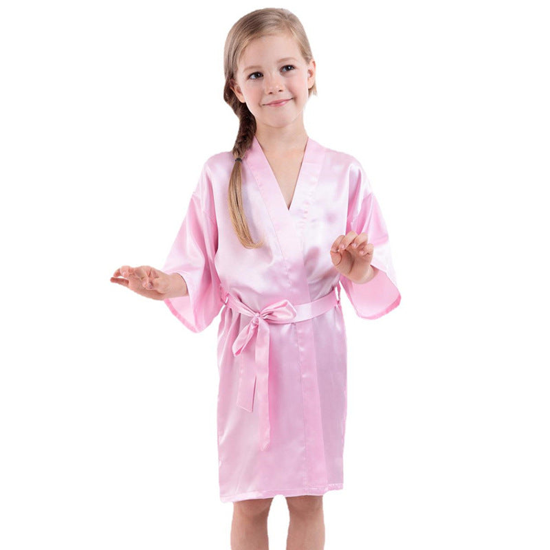 Wholesale Kids V-neck Long Cardigan Bathrobe Casual Nightgown