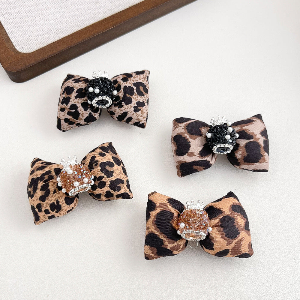 Wholesale  10pcs Leopard Print Bow Heavy-Duty Diamond Acrylic Beads