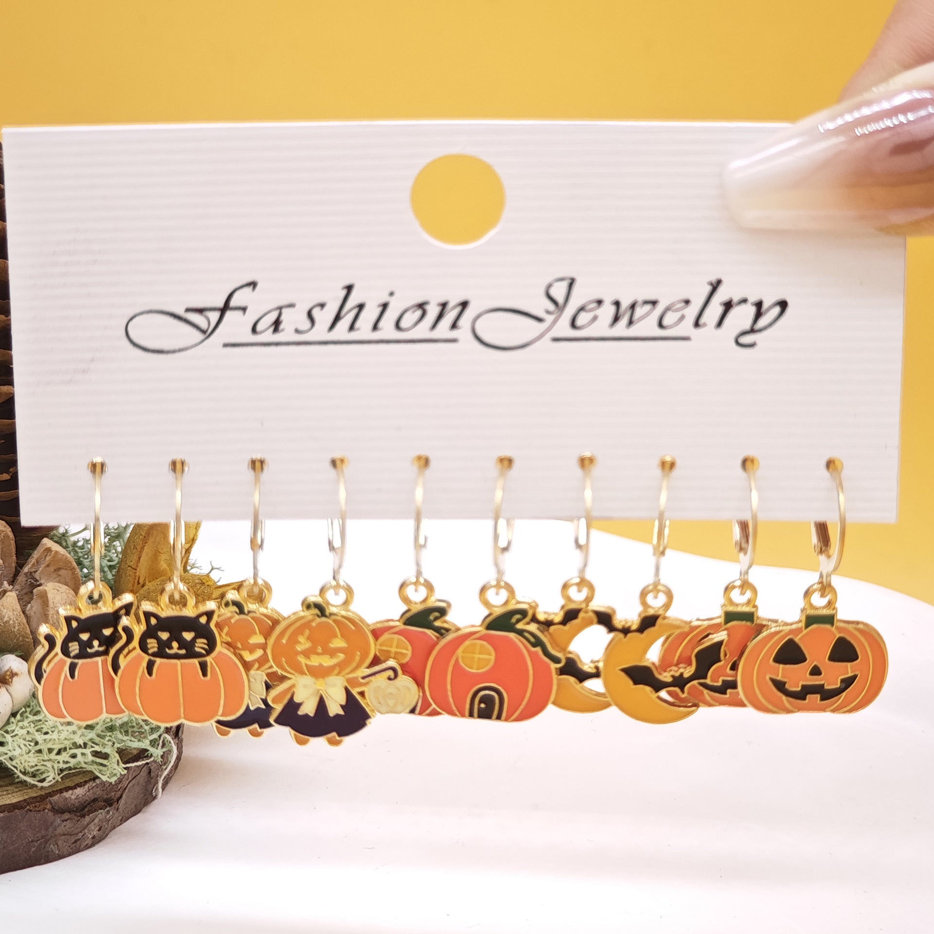 Wholesale 10pcs/set Oil Drop Halloween Creative Ghost Devil Pumpkin Set Earrings