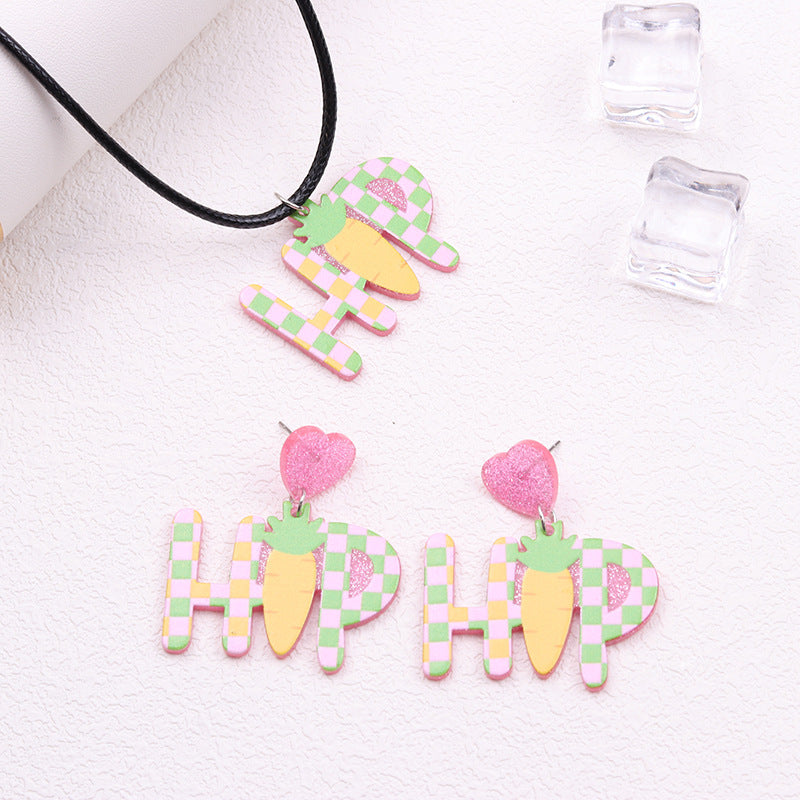Wholesale Easter rabbit colored printed Easter egg acrylic earrings
