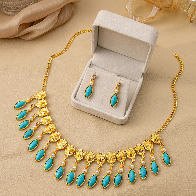 Wholesale Vintage Evening Dress Accessories Geometric Water Drop Necklace Diamond Pearl Earrings