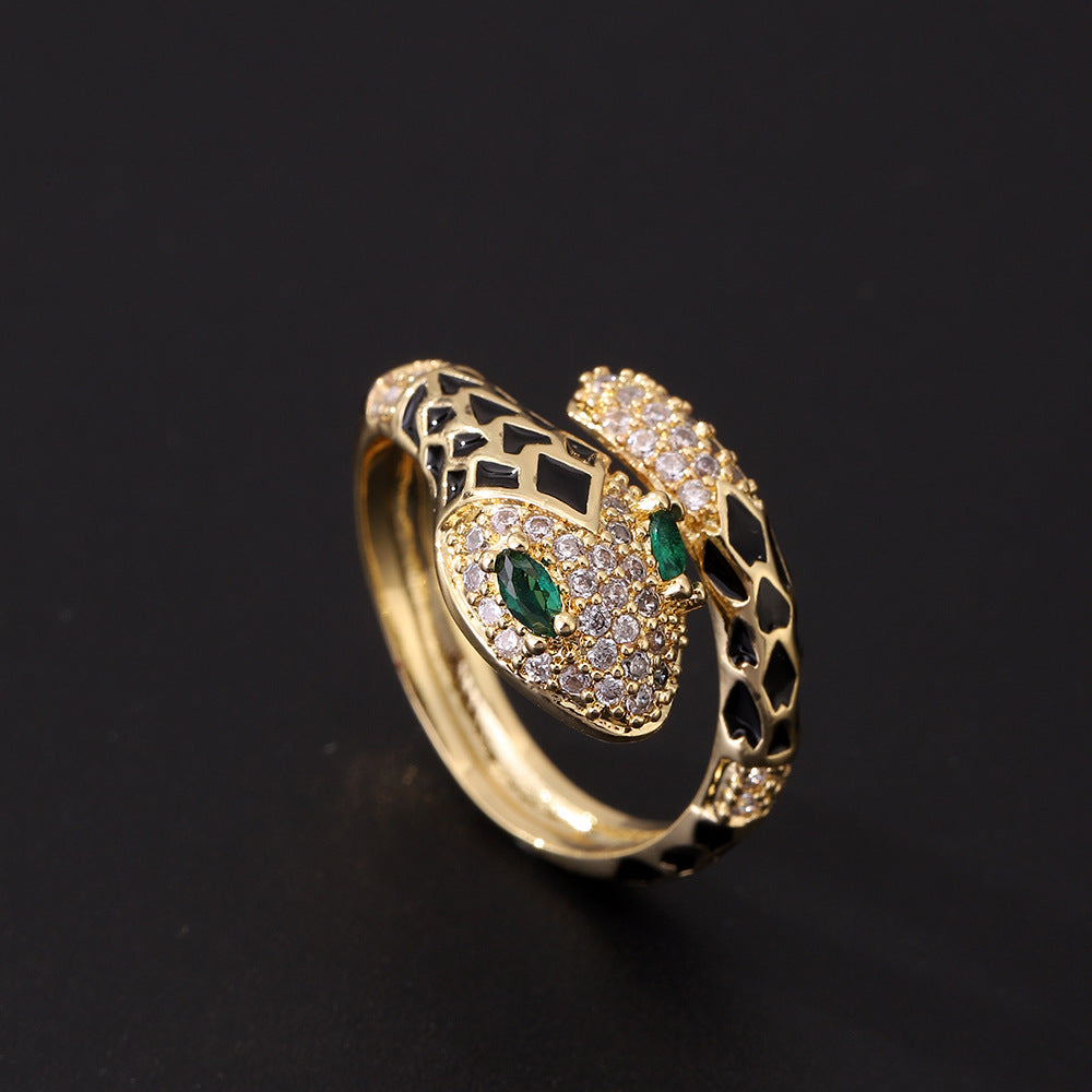 Wholesale Popular Gold-plated Retro Green-eyed Snake-shaped Open Light Luxury Ring