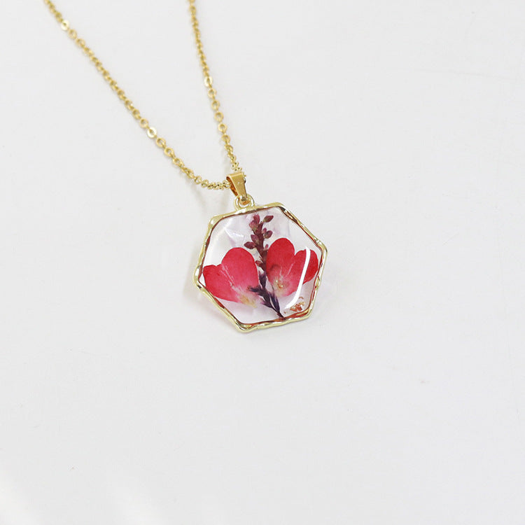 Wholesale 6pcs Polygonal Real Flower Preserved Flower Dried Flower Necklace