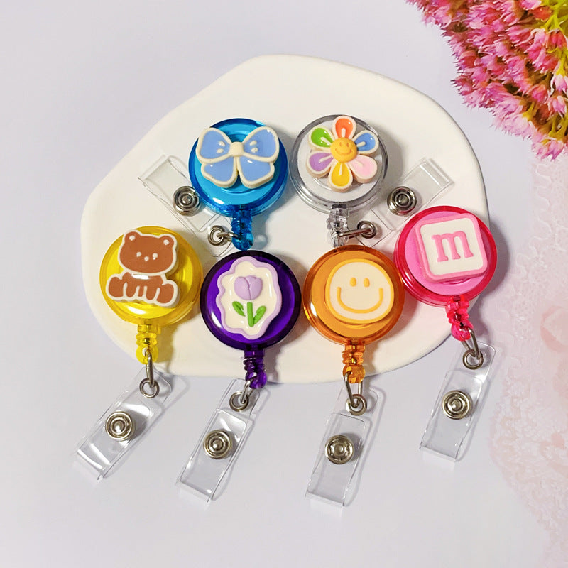 Wholesale Badge Clip Telescopic Easy Pull Anti-lost Device Sunflower Smiley Round Keychains