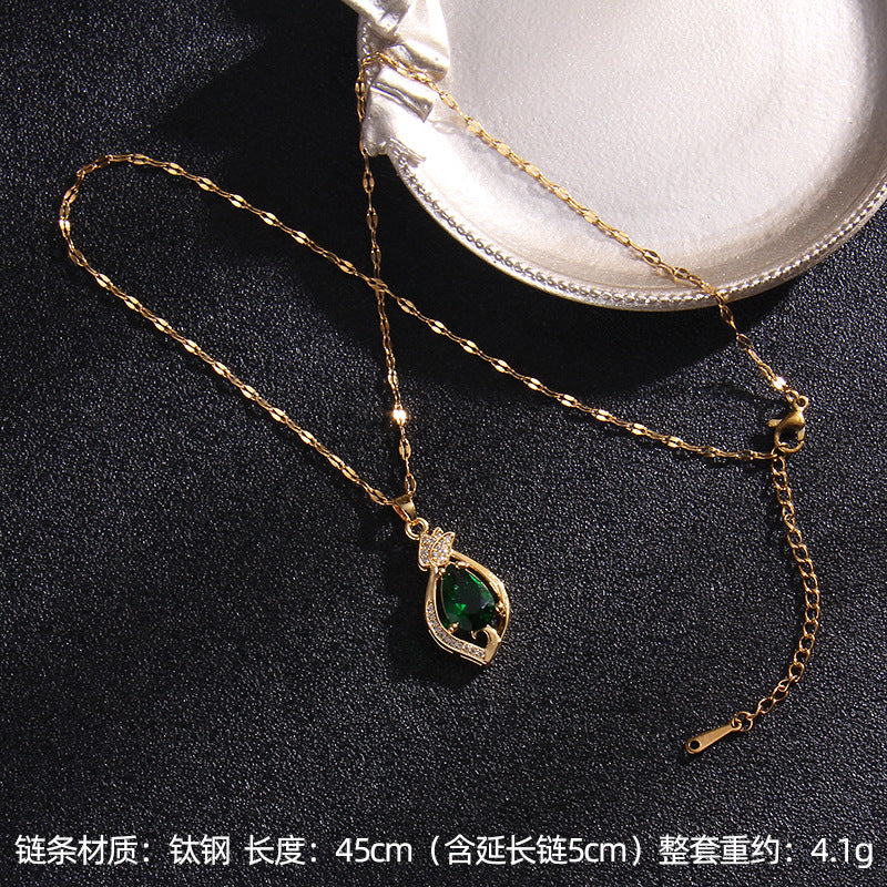 Wholesale Titanium steel necklace female zircon water drop pendant niche design jewelry
