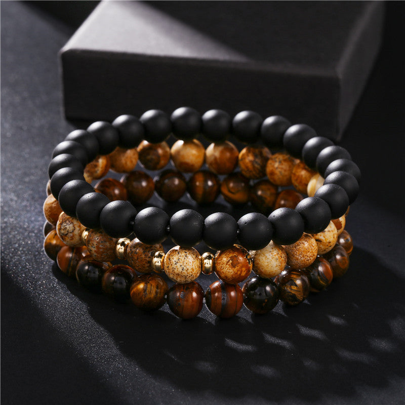 Wholesale Black gallstone broken silver tiger eye stone vintage beaded bracelet