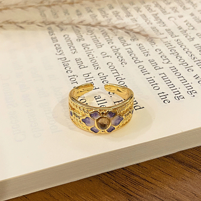 Wholesale Flower bud colored enamel drip pattern ring