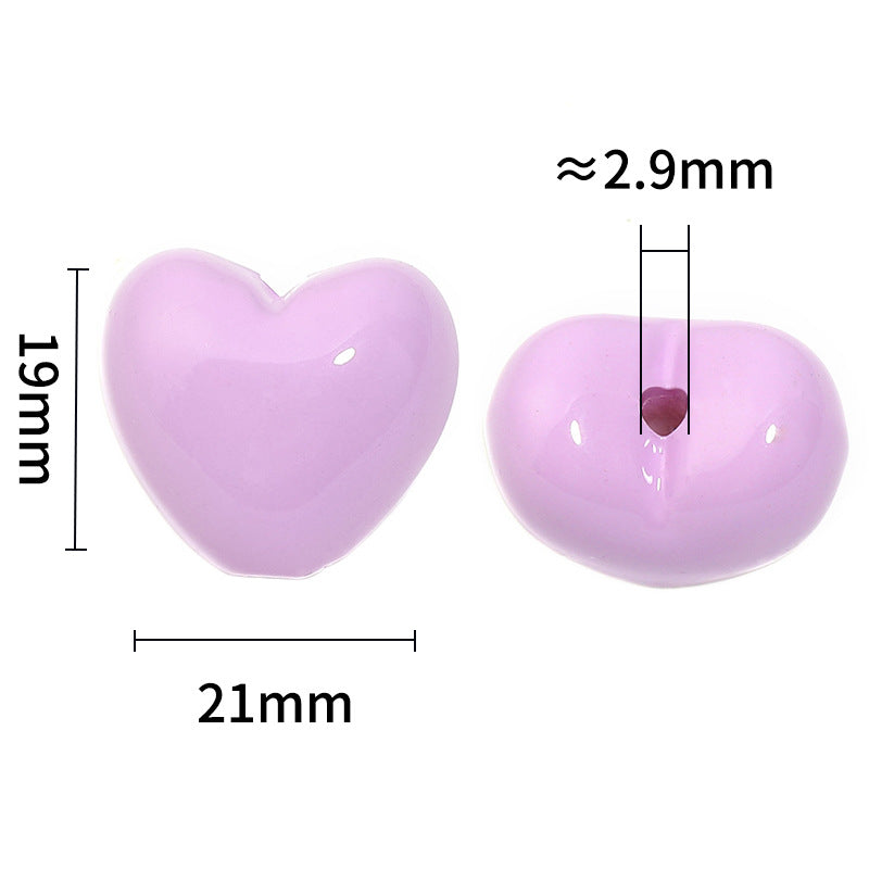 Wholesale 100pcs/pack  19x 21mm baking varnish fat love vertical hole beaded acrylic color heart beads