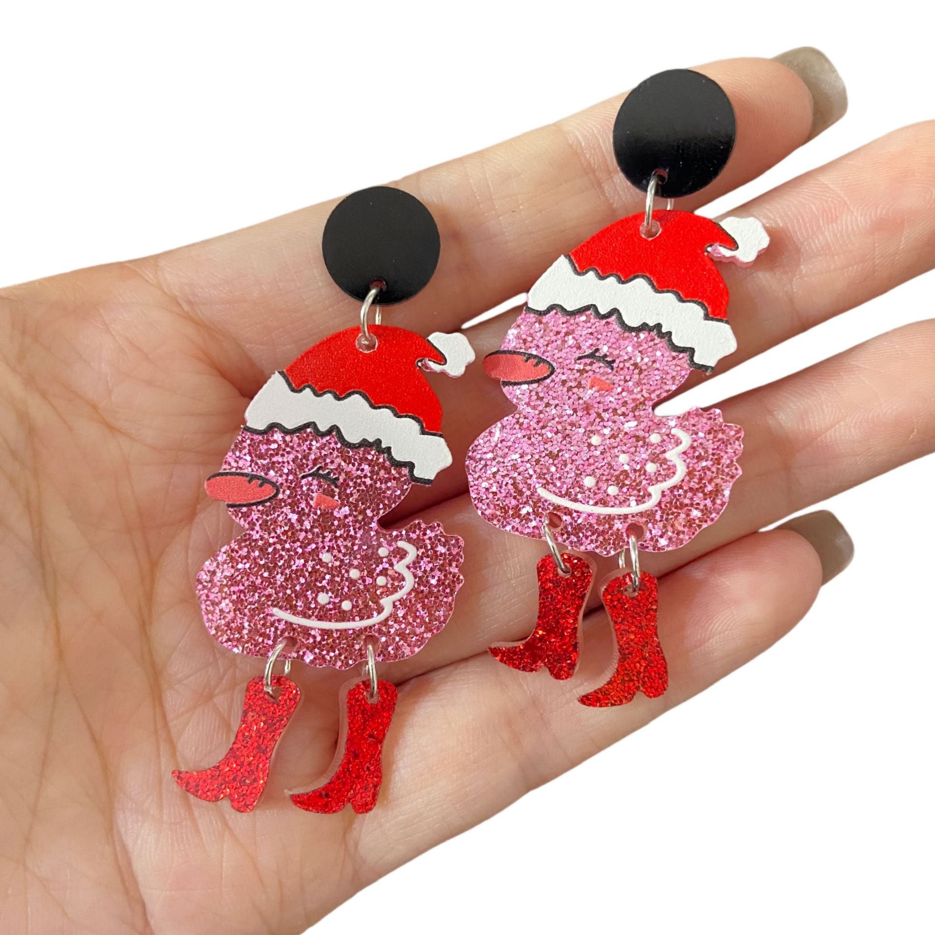 Wholesale Christmas Acrylic Duck Earrings Cute Santa Hat Cartoon Design For Women Funny Jewelry Accessory For Boutique Resale