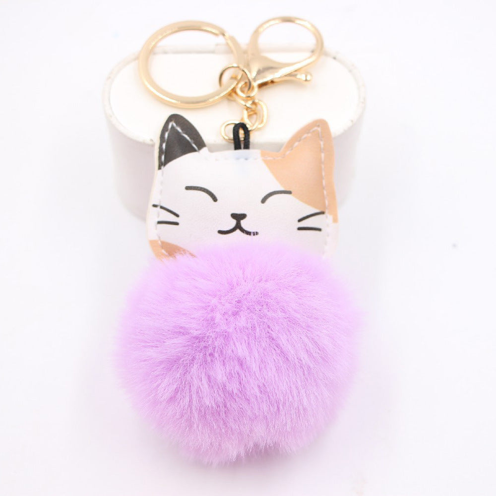 Wholesale Lucky Cat Kitten Pom Pom Keychain Taro Purple Plush Pendant For Bags Wallets Car Keys Gift Shop Boutique Resale