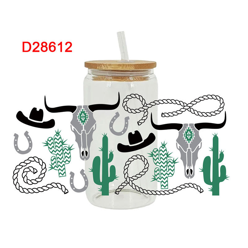 Wholesale Western Wind Horn Cactus 16oz Cup UV DTF Wraps