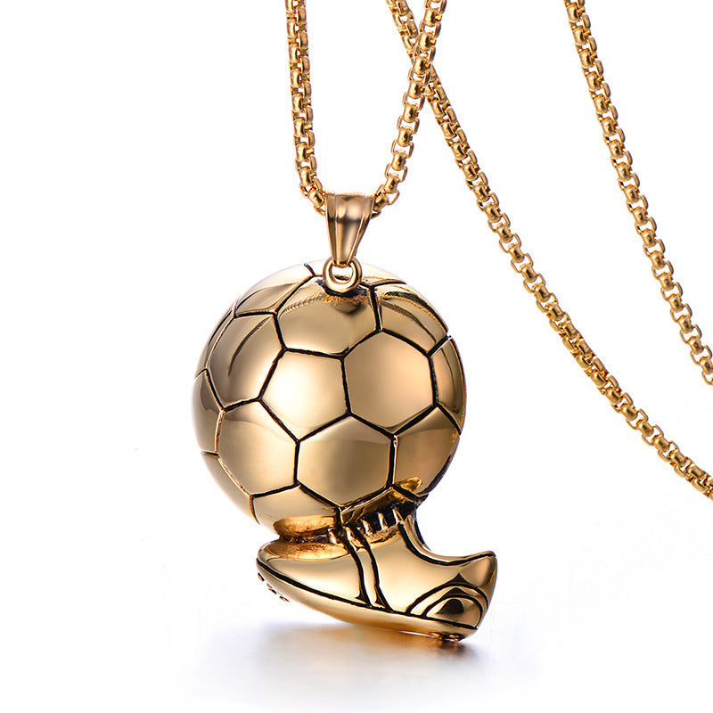 Wholesale  Football Pendant Retro Men' s Stainless Steel Chain Necklace