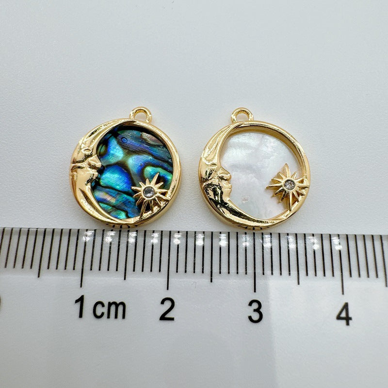 Wholesale Natural Mother of Pearl Abalone Shell Sun  Moon  and Stars Pendant
