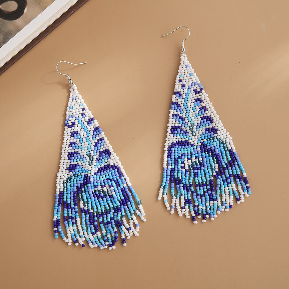 Wholesale Vintage Bohemian Handwoven Flower Tassel Earrings