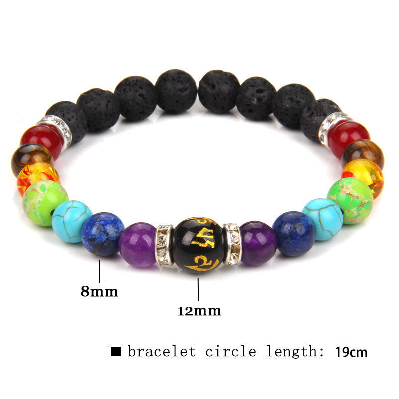 Wholesale Natural Volcanic Stone Bracelet Colorful Six-word Motto Beads