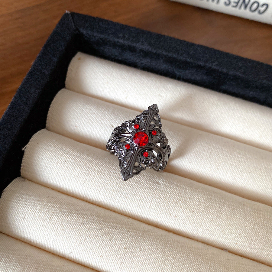 Wholesale Diamond Hollow Heart Crown Gothic Style Open Ring