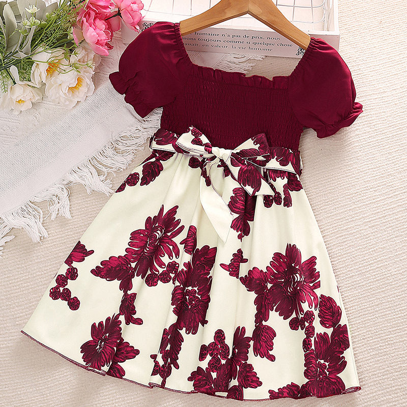 Wholesale Girls Short Sleeve Printed Princess Dress