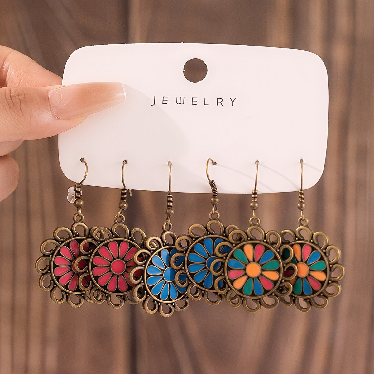 Wholesale Retro Bohemian Sunflower Earrings For Women Zinc Alloy Drop Oil Design Trendy Fashion Jewelry Accessory