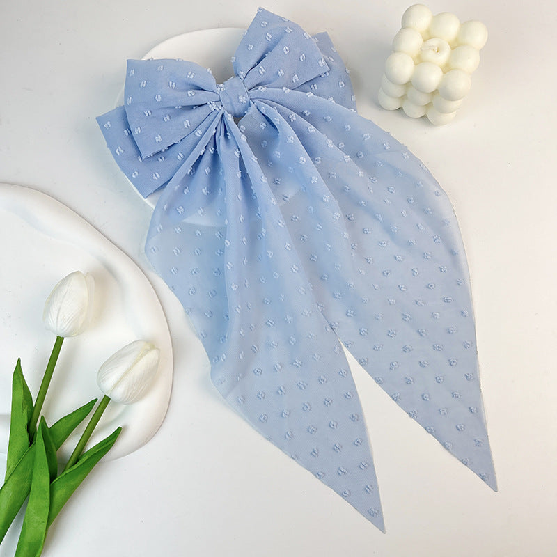 Wholesale Chiffon Long Polka Dot Fabric Big Bow Hair Clip